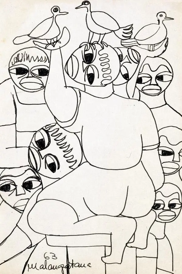 Malangatana, desenho da prisão Sonhando com a Liberdade