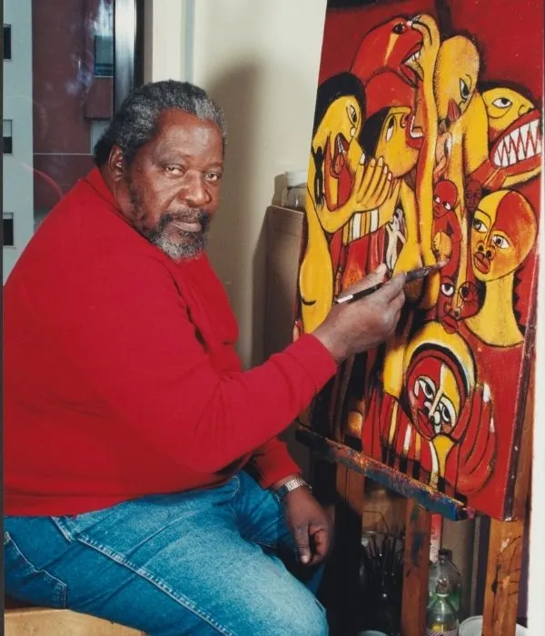 Malangatana pintando no atelier de Lisboa